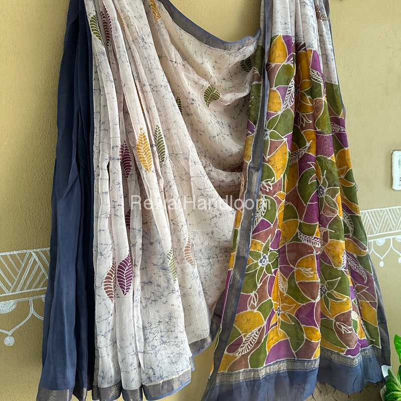 Maheshwari Grey Batik Indonesian Print Saree IBS016