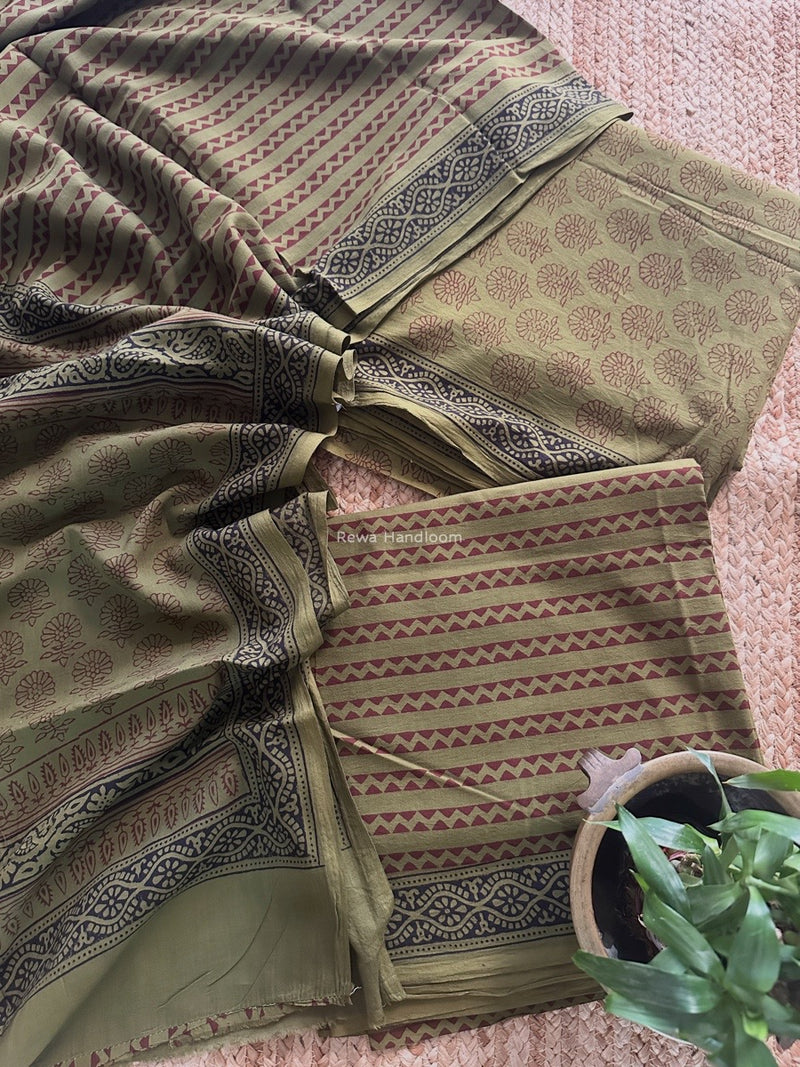 Dark Mehendi Green Bagh Print Cotton Suit BCSP0173