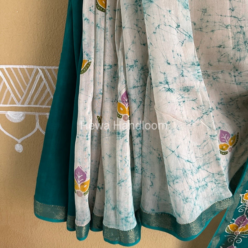 Maheshwari Green Batik Indonesian Print Saree IBS034