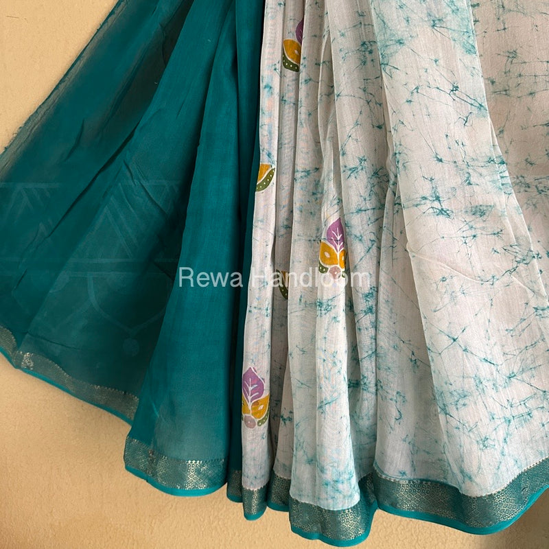 Maheshwari Green Batik Indonesian Print Saree IBS034
