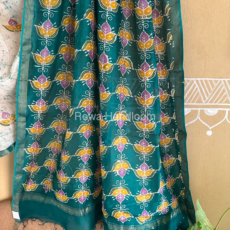 Maheshwari Green Batik Indonesian Print Saree IBS034