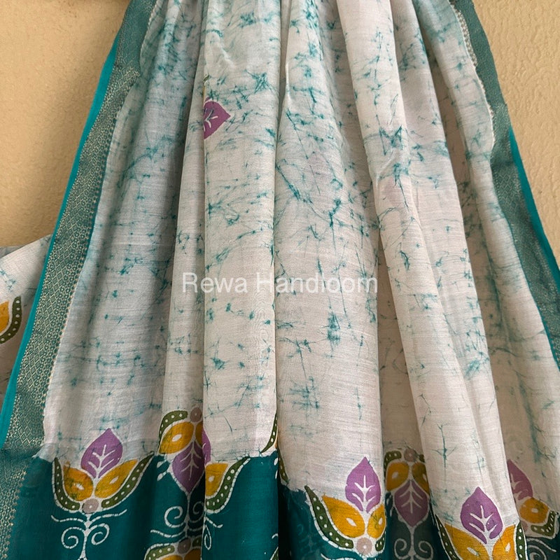 Maheshwari Green Batik Indonesian Print Saree IBS034