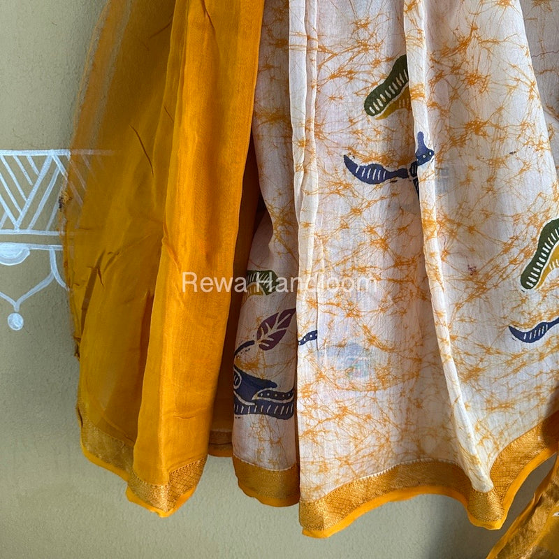Maheshwari Yellow Batik Indonesian Print Saree IBS08