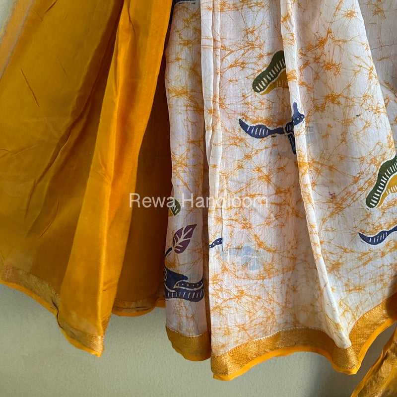Maheshwari Yellow Batik Indonesian Print Saree IBS08
