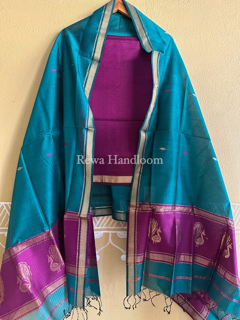 Maheshwari Peacock Buta-Buti Top-Dupatta Set