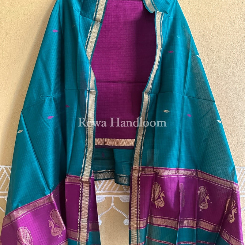 Maheshwari Peacock Buta-Buti Top-Dupatta Set