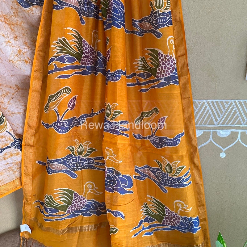 Maheshwari Yellow Batik Indonesian Print Saree IBS08