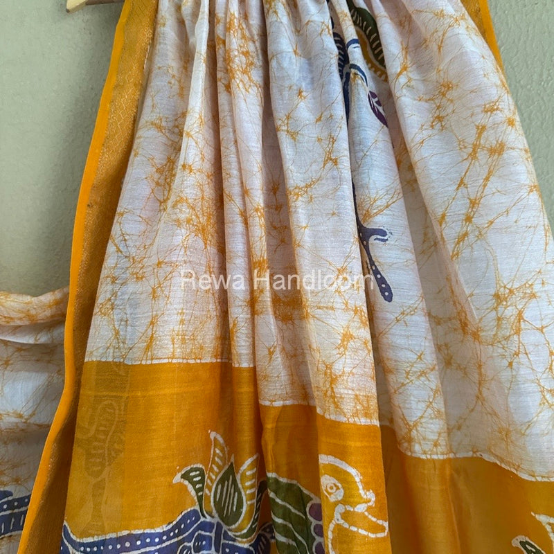 Maheshwari Yellow Batik Indonesian Print Saree IBS08