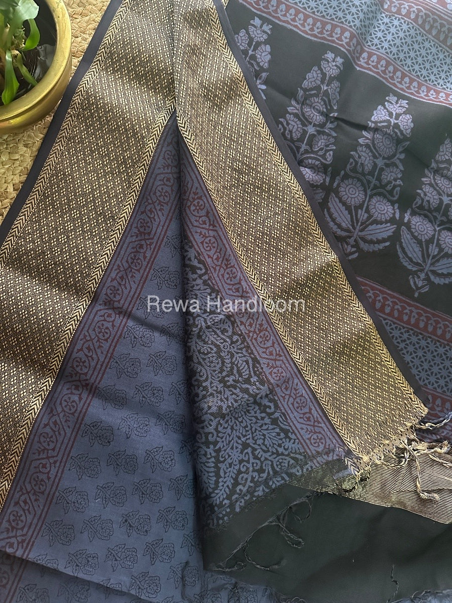 Maheshwari Grey Bagh Print Saree BPSS046