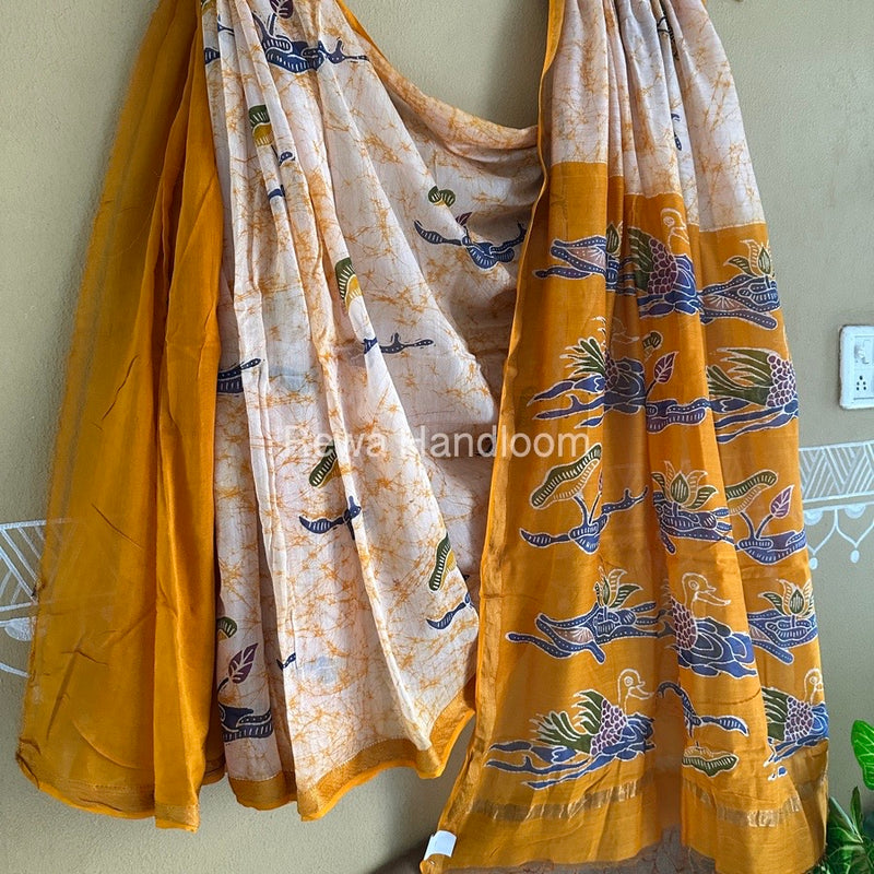 Maheshwari Yellow Batik Indonesian Print Saree IBS08