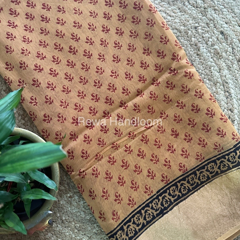Maheshwari Light Yellow Bagh Print Saree BPSS014