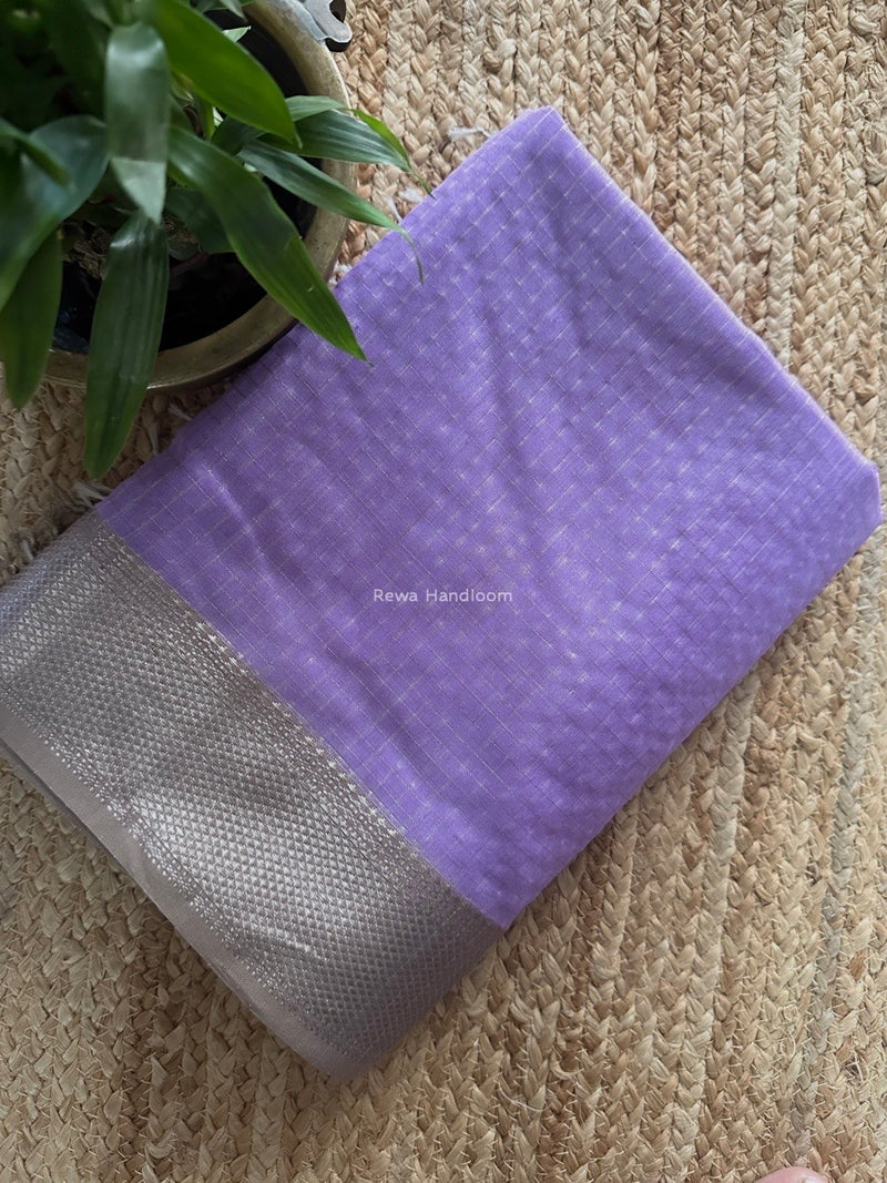 Maheshwari Lavender Silver Zari Checks Silk Saree SZ076