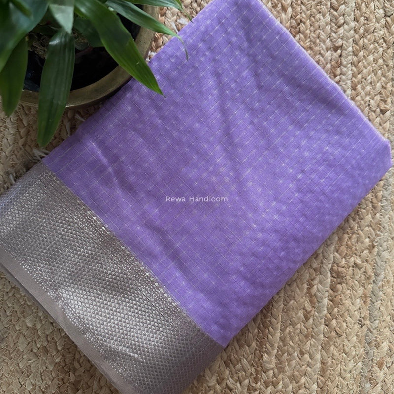 Maheshwari Lavender Silver Zari Checks Silk Saree SZ076