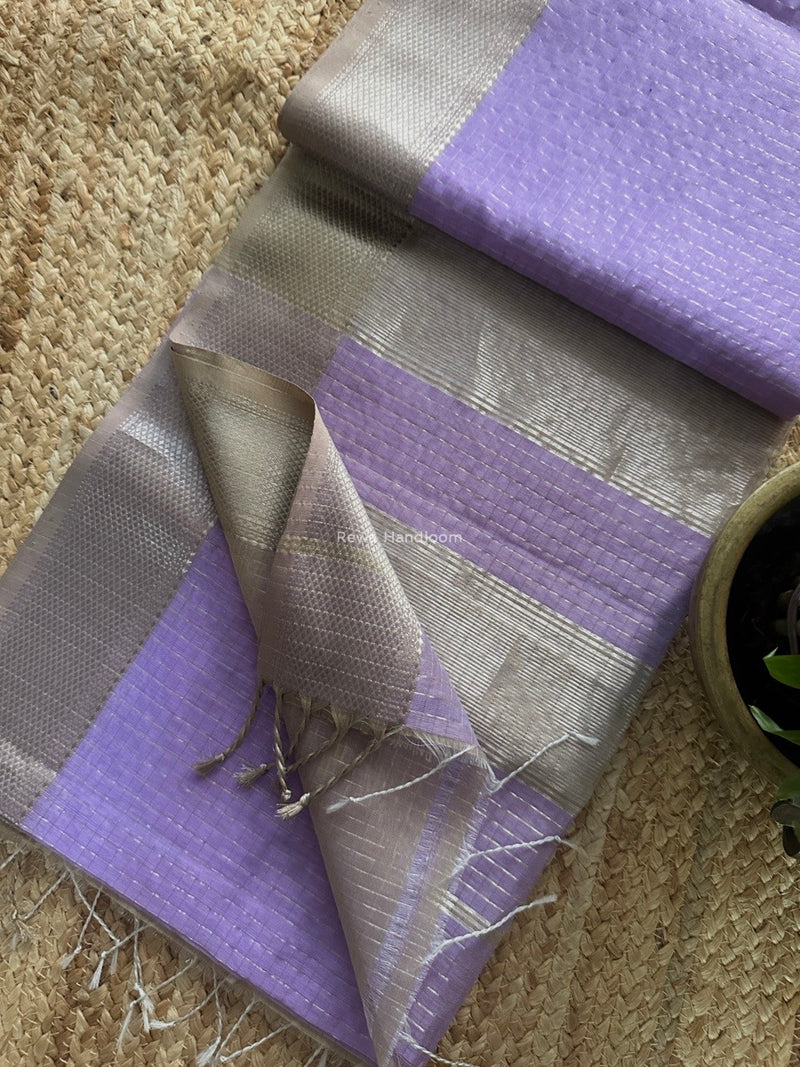 Maheshwari Silver Zari Checks Silk Saree 