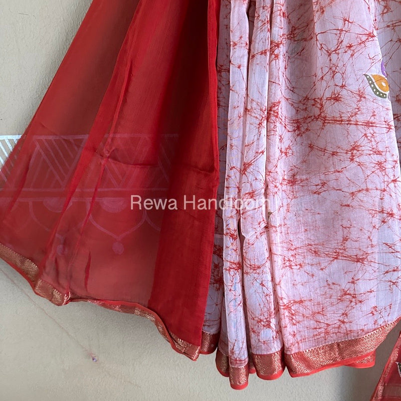 Maheshwari Orange Batik Indonesian Print Saree IBS033
