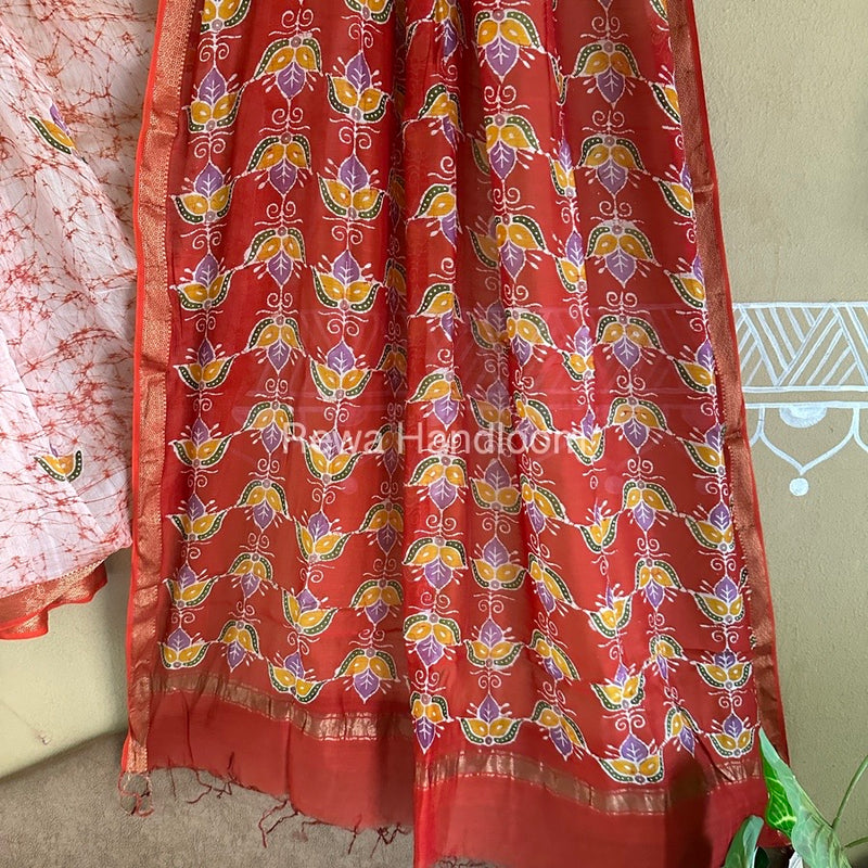 Maheshwari Orange Batik Indonesian Print Saree IBS033