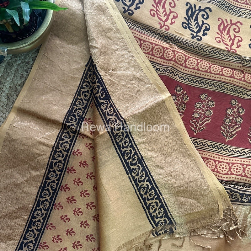 Maheshwari Light Yellow Bagh Print Saree BPSS014