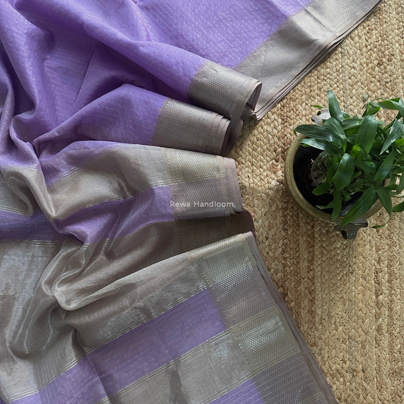 Maheshwari Lavender Silver Zari Checks Silk Saree SZ076