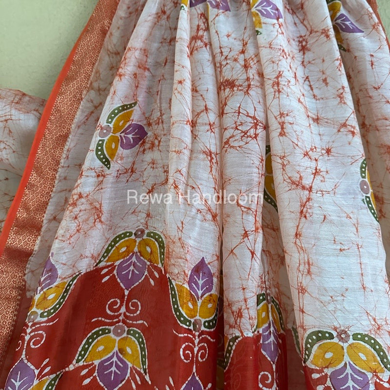 Maheshwari Orange Batik Indonesian Print Saree IBS033