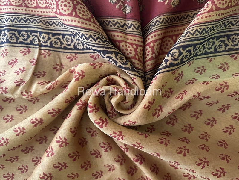 Maheshwari Light Yellow Bagh Print Saree BPSS014