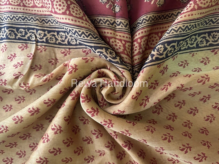 Maheshwari Rust Bagh Print Saree BPSS014