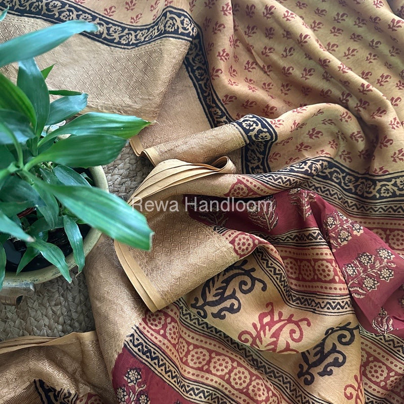 Maheshwari Light yellow Bagh Print Saree BPSS014
