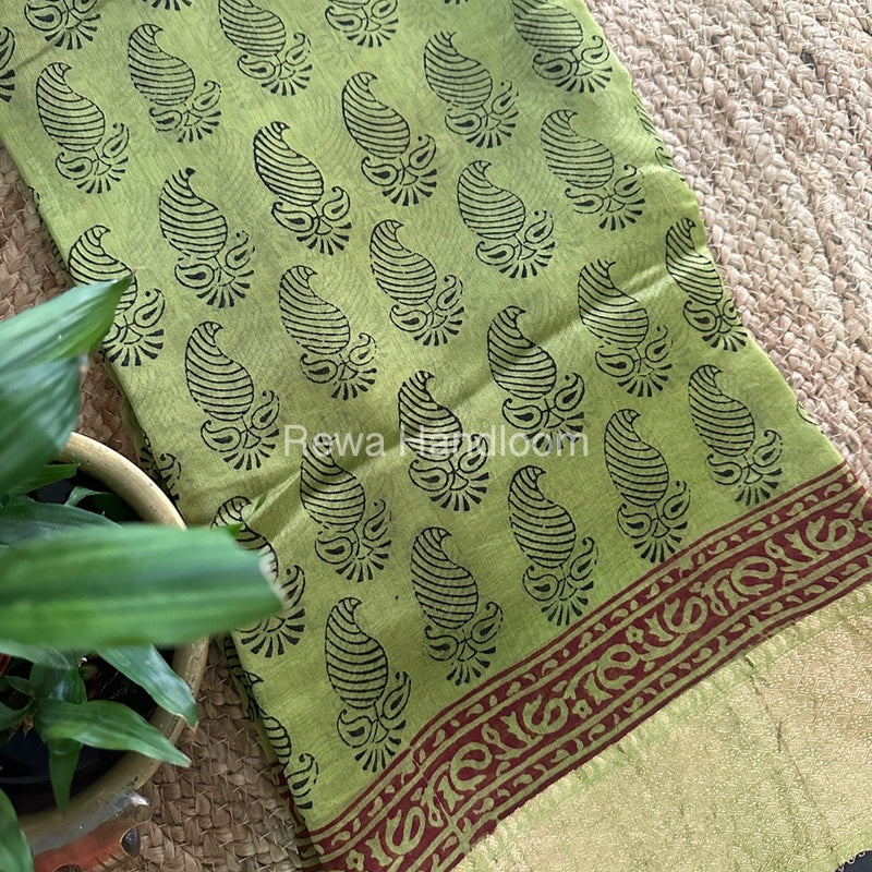 Maheshwari Mehendi Green Bagh Print Saree BPSS038