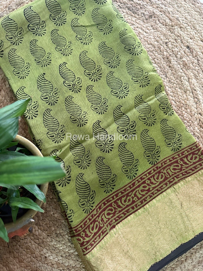 Maheshwari Mehendi Green Bagh Print Saree BPSS038