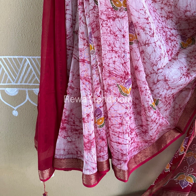 Maheshwari Pink Batik Indonesian Print Saree IBS031