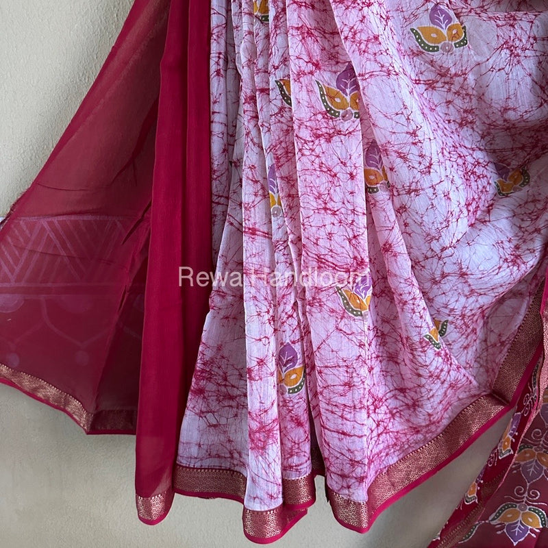 Maheshwari Pink Batik Indonesian Print Saree IBS031