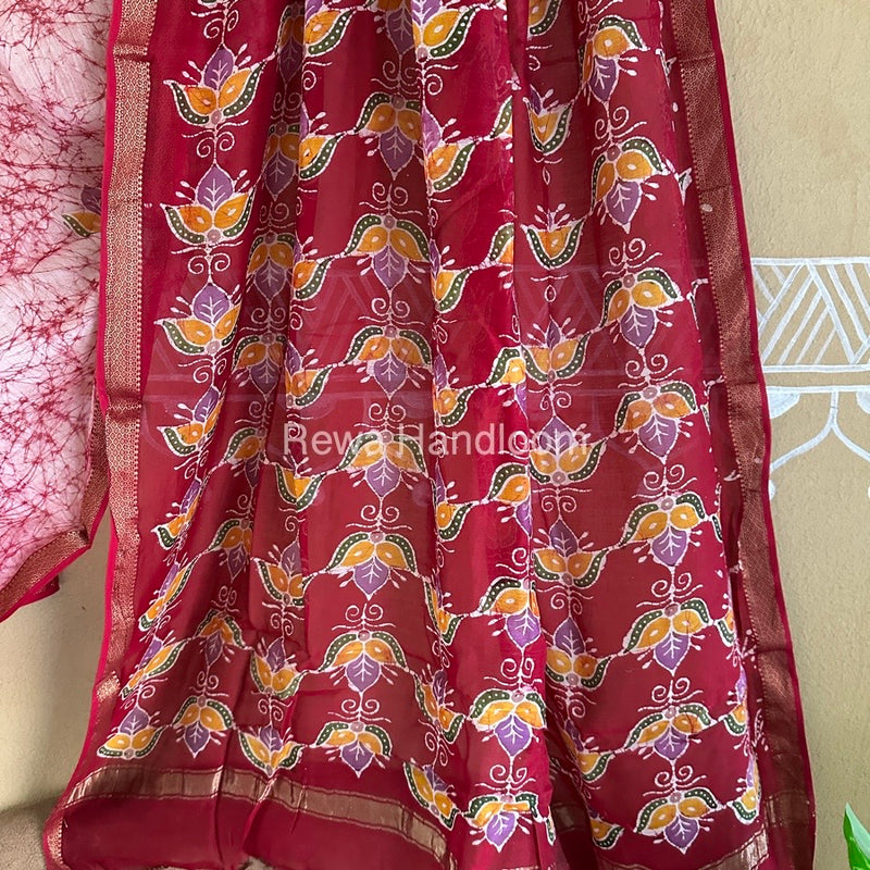 Maheshwari Pink Batik Indonesian Print Saree IBS031