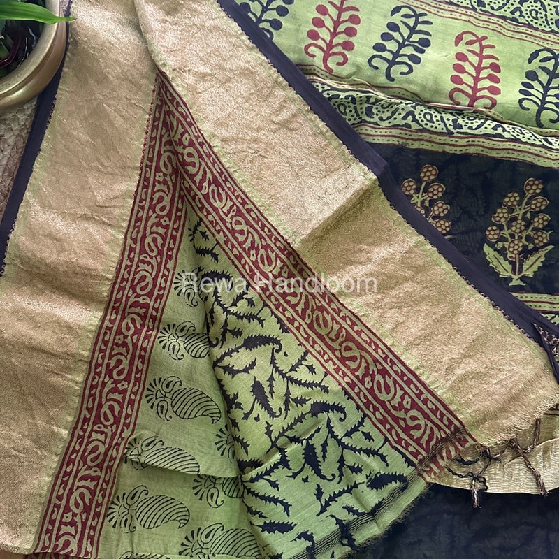 Maheshwari Mehendi Green Bagh Print Saree BPSS038