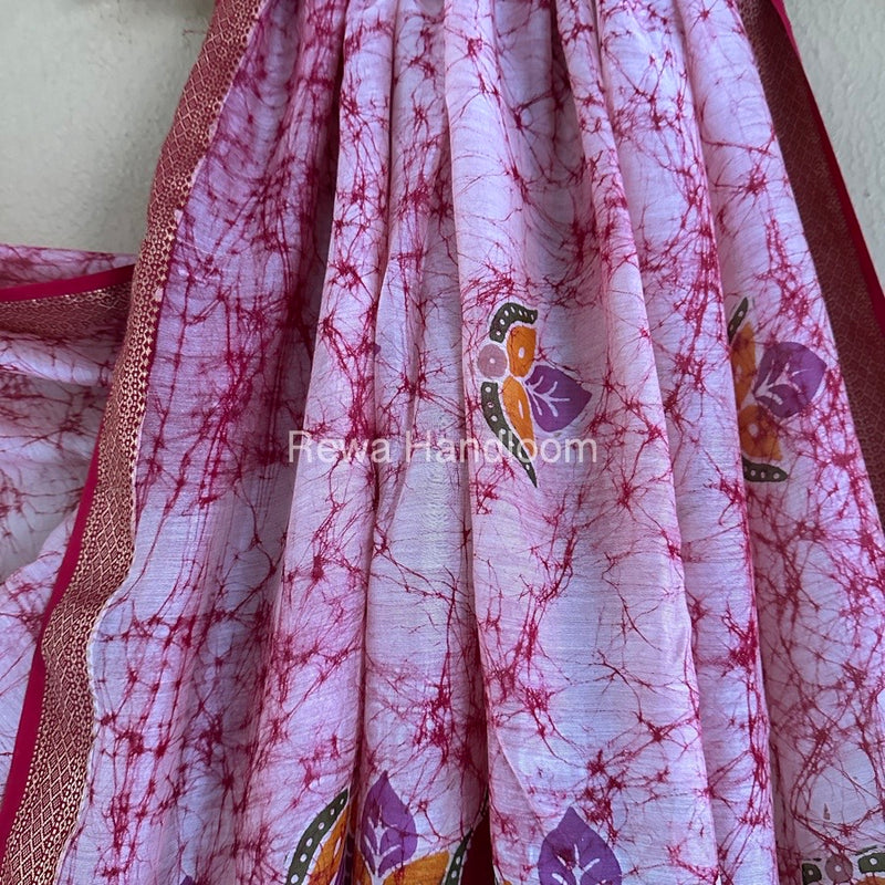 Maheshwari Pink Batik Indonesian Print Saree IBS031