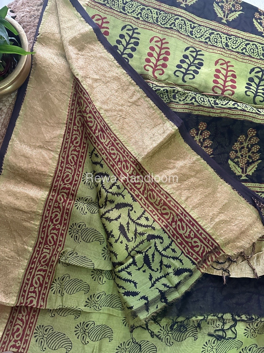 Maheshwari Mehendi Green Bagh Print Saree BPSS038