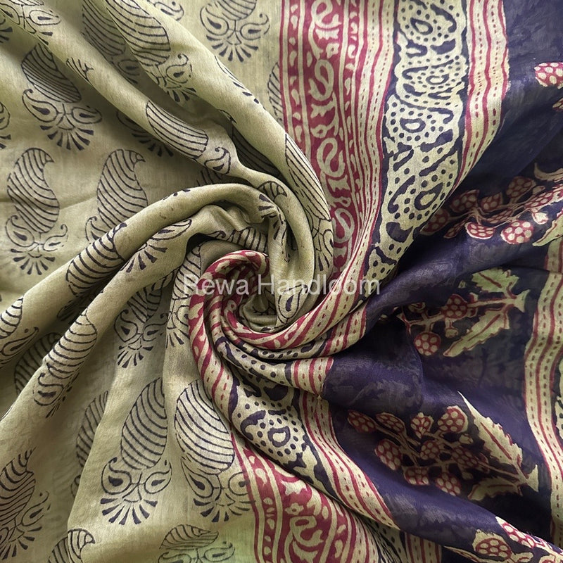 Maheshwari Mehendi Green Bagh Print Saree BPSS038