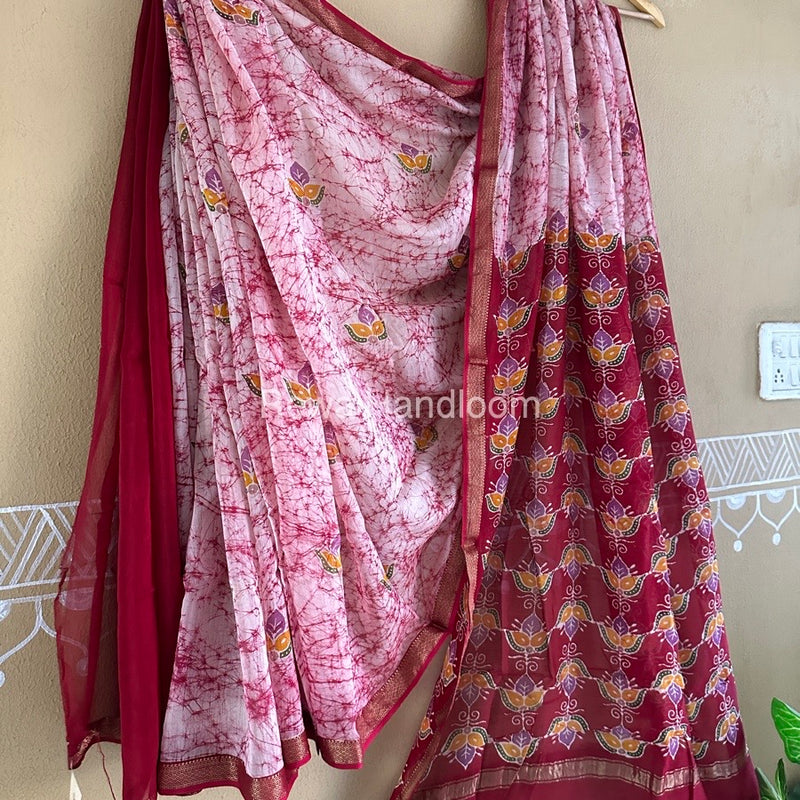 Maheshwari Pink Batik Indonesian Print Saree IBS031
