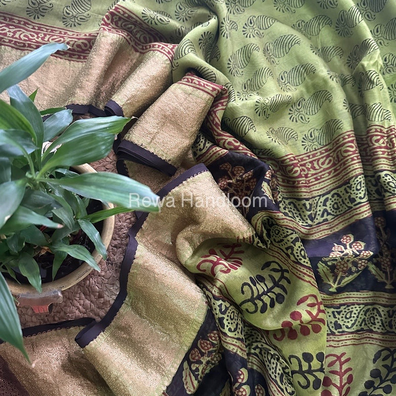 Maheshwari Mehendi Green Bagh Print Saree BPSS038