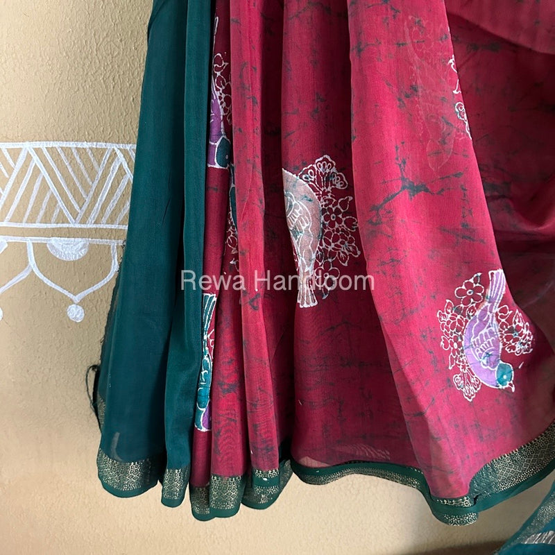 Maheshwari Maroon Batik Indonesian Print Saree IBS028