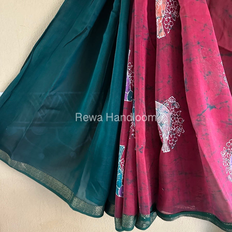 Maheshwari Maroon Batik Indonesian Print Saree IBS028
