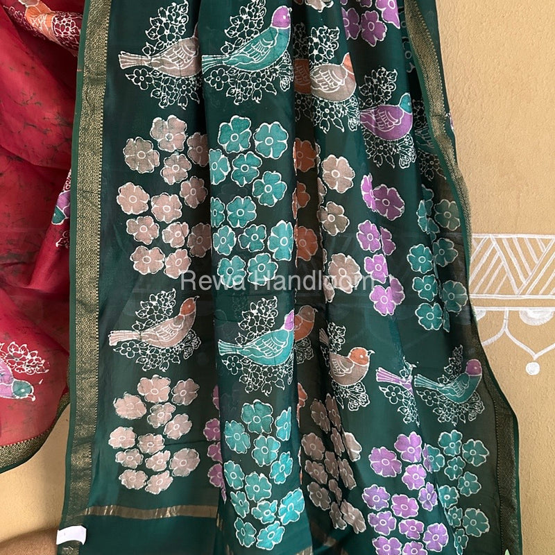 Maheshwari Maroon Batik Indonesian Print Saree IBS028
