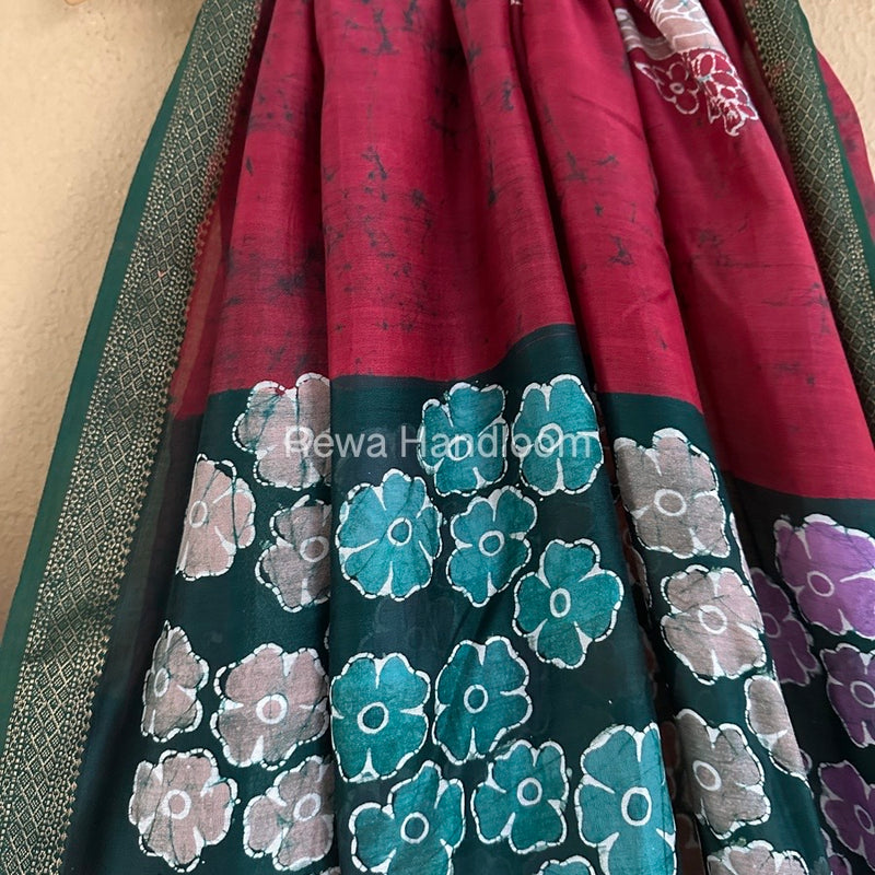 Maheshwari Maroon Batik Indonesian Print Saree IBS028