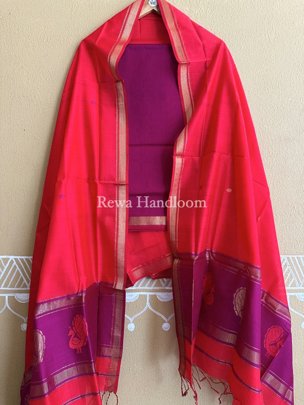 Maheshwari Peacock Buta-Buti Top-Dupatta Set