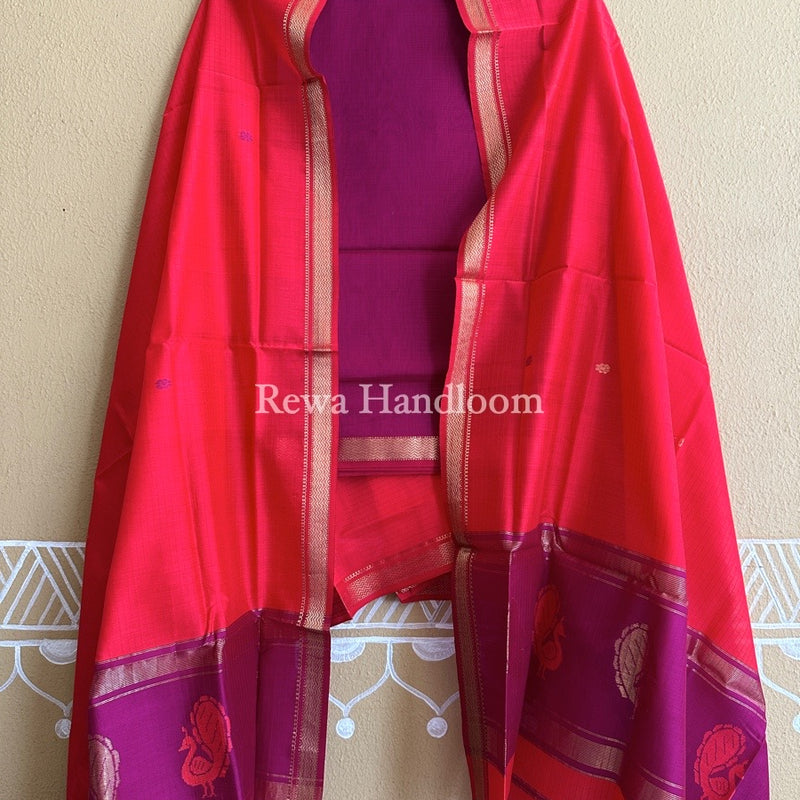 Maheshwari Peacock Buta-Buti Top-Dupatta Set