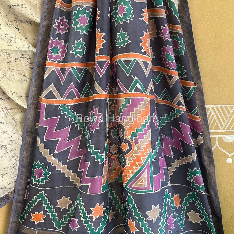 Maheshwari Grey Batik Indonesian Print Saree IBS021
