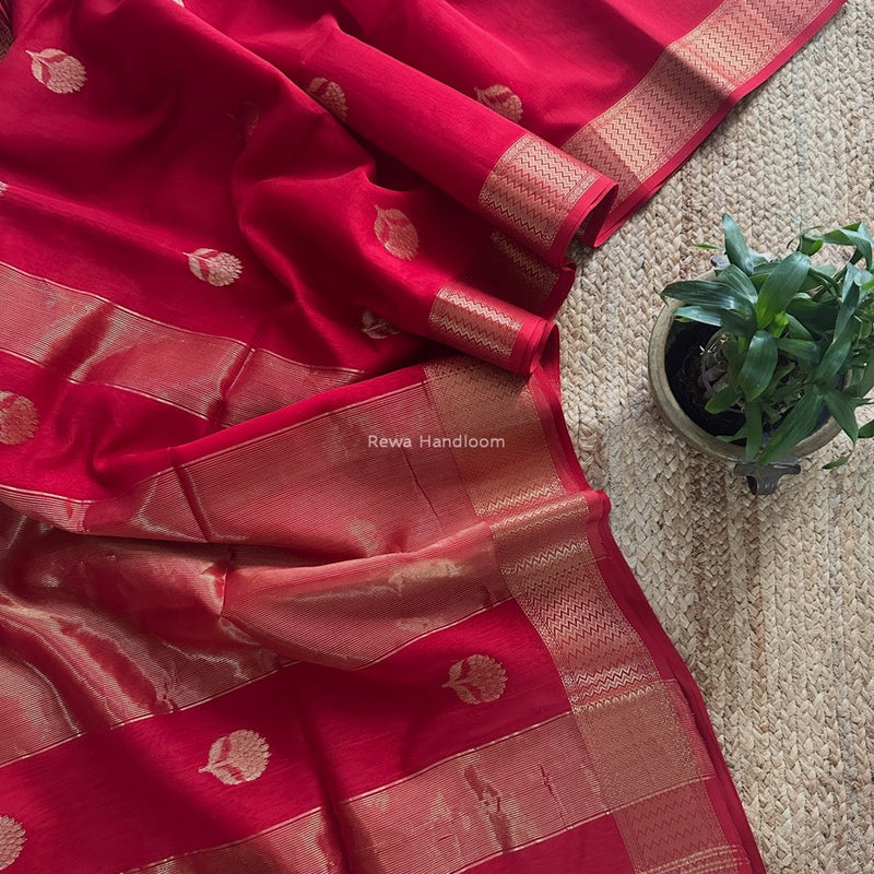 Red Butta Zari Border Maheshwari Saree LLBS012