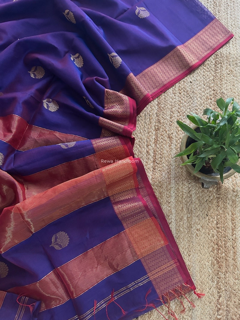 Purple Butta Zari Border Maheshwari Saree LLBS014