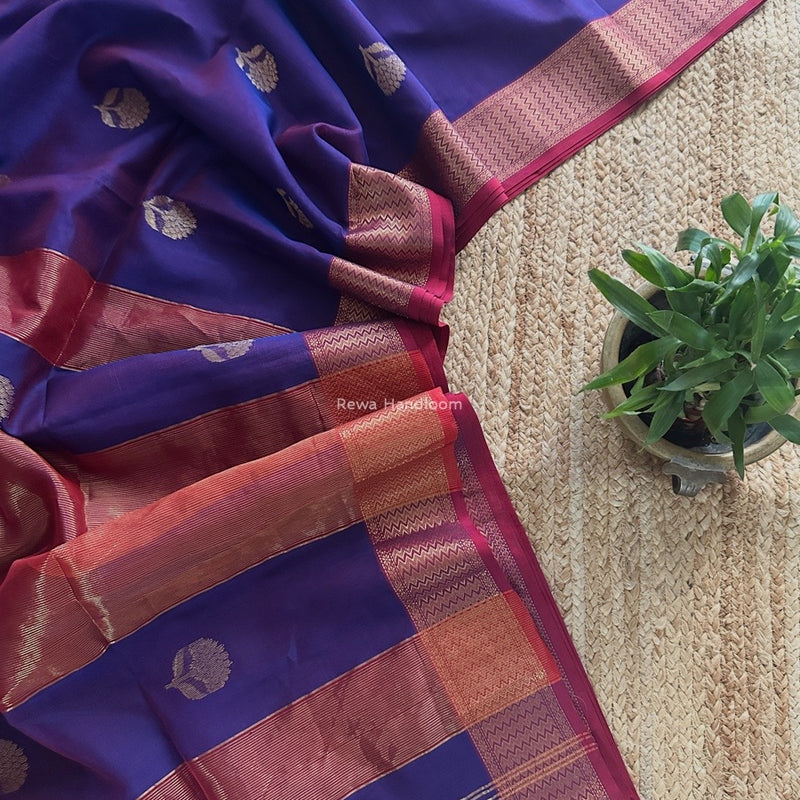 Purple Butta Zari Border Maheshwari Saree LLBS014