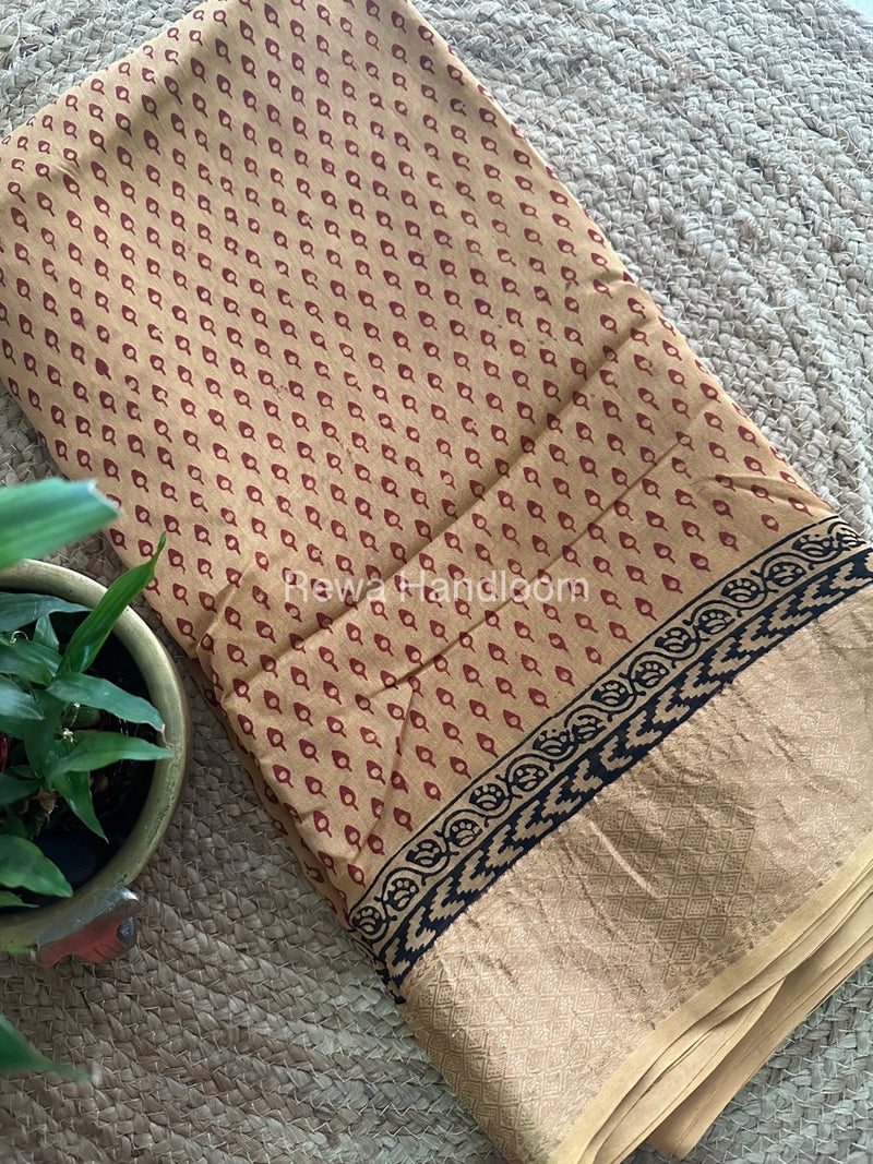 Maheshwari Light Yellow Bagh Print Saree BPSS044