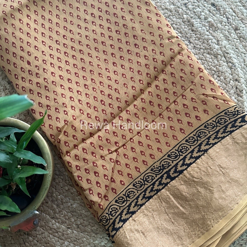 Maheshwari Light Yellow Bagh Print Saree BPSS044