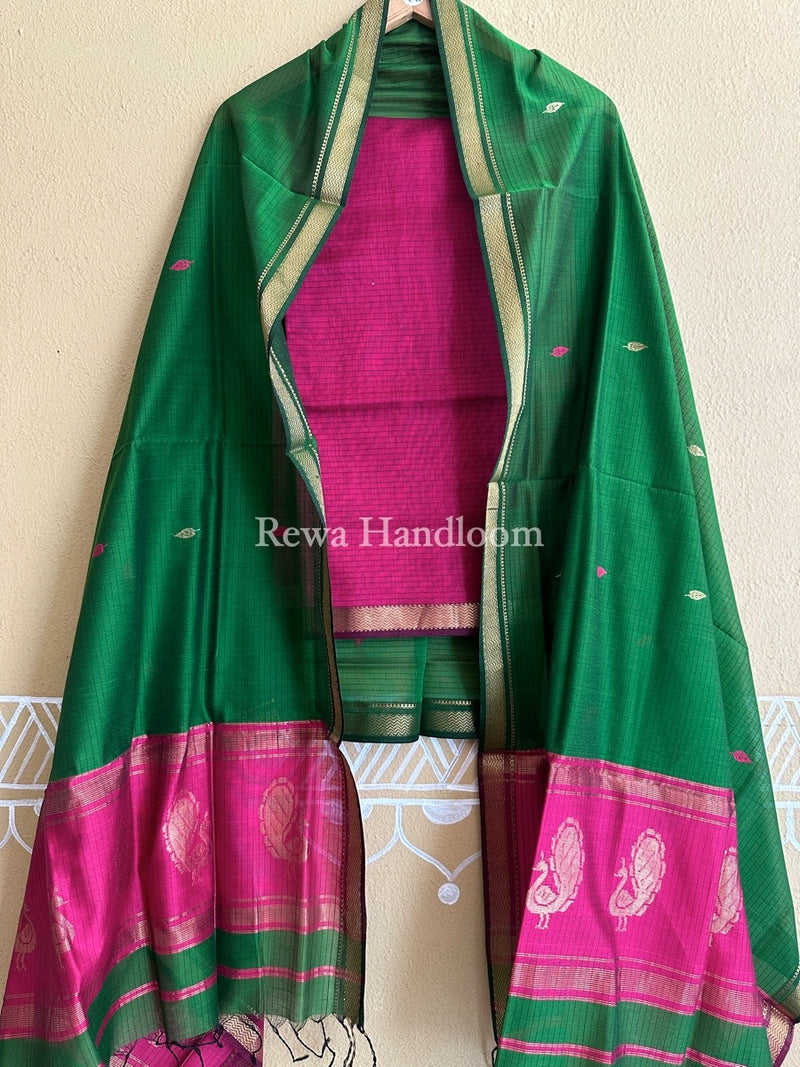 Maheshwari Peacock Buta-Buti Top-Dupatta Set